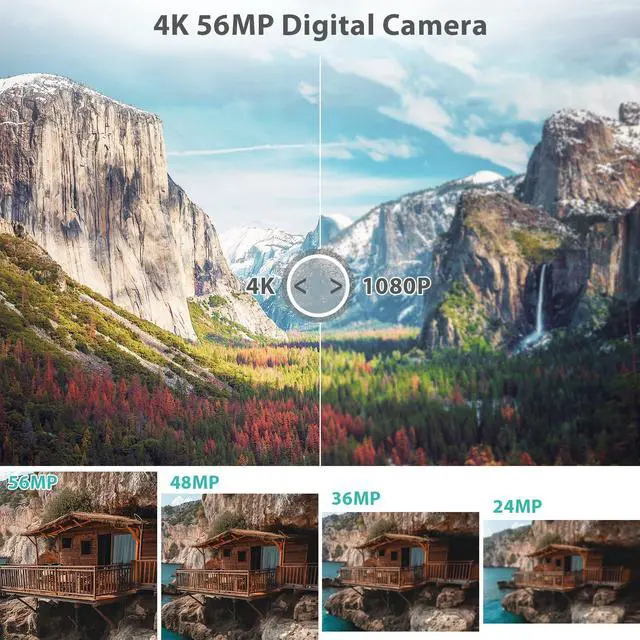 Alt view image 3 of 6 - 4K Digital Camera for Photography & Vlogging, 56MP YouTube Camera with WiFi | Compact Travel Camera 3" 180° Flip Screen, 16X Digital Zoom, 52mm Wide Angle & Macro Lens, 32GB TF Card, 2 Batteries Bla