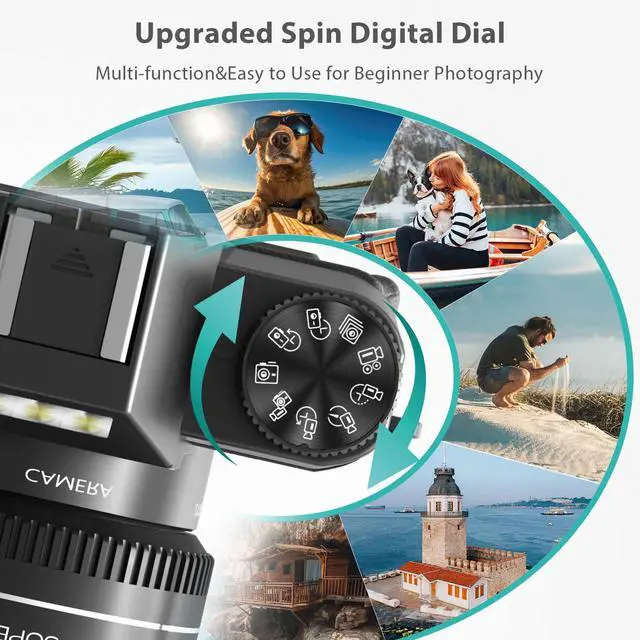 Alt view image 4 of 6 - 4K Digital Camera for Photography & Vlogging, 56MP YouTube Camera with WiFi | Compact Travel Camera 3" 180° Flip Screen, 16X Digital Zoom, 52mm Wide Angle & Macro Lens, 32GB TF Card, 2 Batteries Bla
