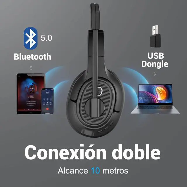 Alt view image 2 of 6 - Bluetooth Headset for PC, Wireless Computer Headphone with AI-Powered Environmental Noise Cancelling Microphone & 2.4G USB Dongle, 55H Playtime, Over Ear Comfort Office Headset for Work, Laptop, Zoom