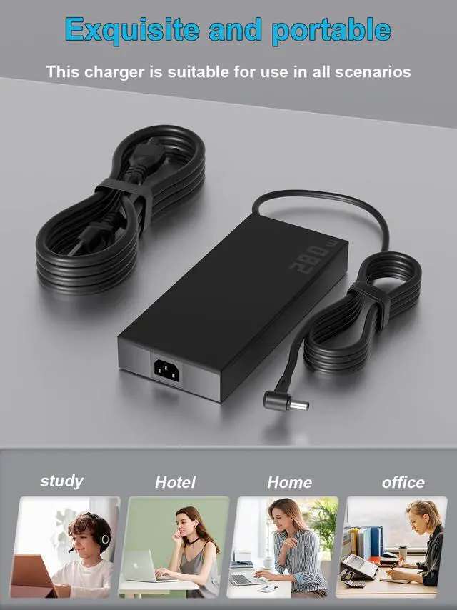 Alt view image 6 of 6 - 280W AC Charger Compatible with Asus ROG Strix G16 G17 G18 G15 Scar 15 17 G614 G814 G713 G533 Zephyrus S17 M16 Duo 16 GU604 GX650 TUF Gaming A16 FA617 FA607 Zenbook UX7602 ProArt W730 Laptop