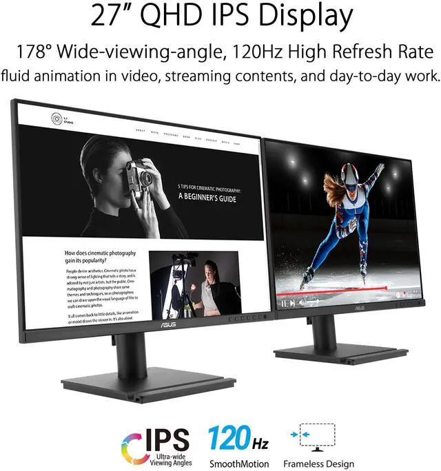Alt view image 2 of 6 - 27" 1440P Business Monitor (BE27AQG) - QHD (2560x1440), IPS, 120Hz, Ergonomic Design, Speakers, Height Adjustable, Power Sync, Eye Care, VESA Wall Mountable, TAA Compliant