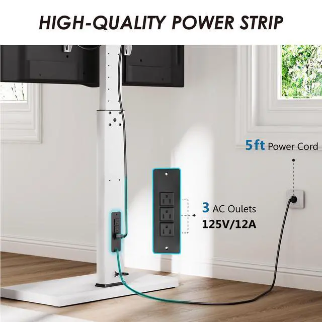 Alt view image 3 of 6 - Floor Swivel TV Stand with Power Outlet for 32-65 Inch TVs, Floor TV Stand with Mount Height Adjustable with Iron Base, Hold Up to 88lbs, Space Saving for Bedroom, Living Room