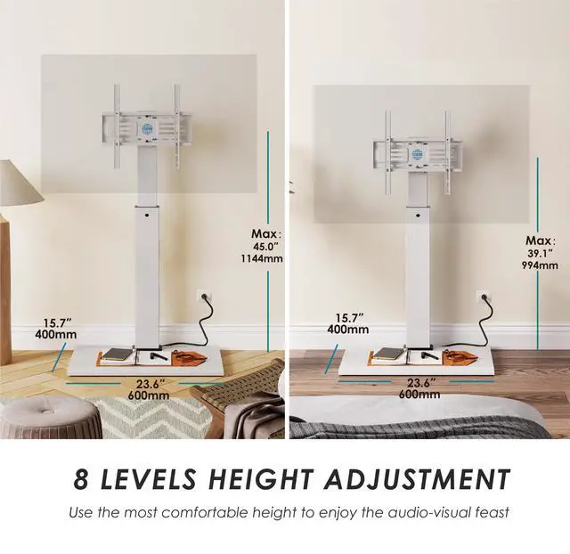 Alt view image 5 of 6 - Floor Swivel TV Stand with Power Outlet for 32-65 Inch TVs, Floor TV Stand with Mount Height Adjustable with Iron Base, Hold Up to 88lbs, Space Saving for Bedroom, Living Room