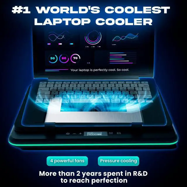 Alt view image 2 of 6 - Turbofrost Gaming Laptop Cooling Pad, 16,000 RPM, RGB, USB-C/DC | 4 turbo fans, aircraft-grade aluminum, anti-dust, dual USB-C/DC power, 3 extra USB ports, up to 17.3in