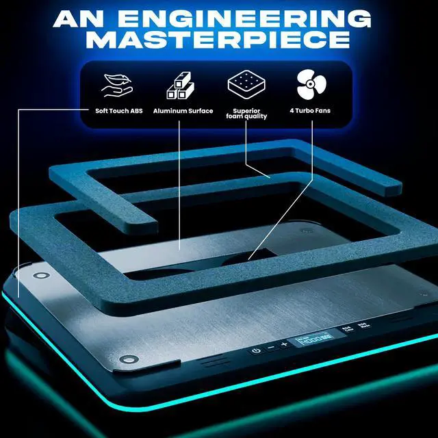 Alt view image 4 of 6 - Turbofrost Gaming Laptop Cooling Pad, 16,000 RPM, RGB, USB-C/DC | 4 turbo fans, aircraft-grade aluminum, anti-dust, dual USB-C/DC power, 3 extra USB ports, up to 17.3in