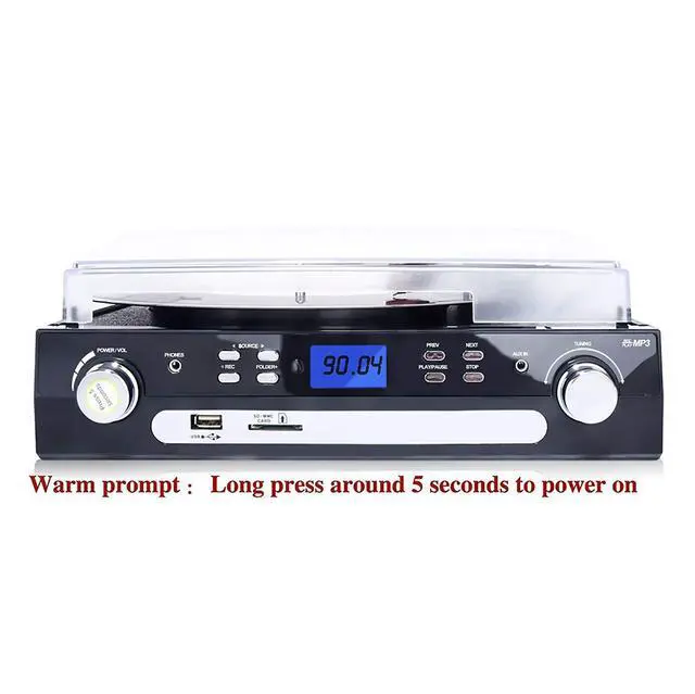 Alt view image 5 of 6 - Bluetooth Record Player with Stereo Speakers, Turntable for Vinyl to MP3 with Cassette Play, AM/FM Radio, Remote Control, USB/SD Encoding, 3.5mm Music Output Jack(Black)