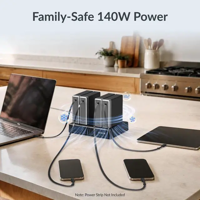 Alt view image 4 of 6 - 140W Retractable USB C Laptop Charger Block, 2-Port Computer Charger with Built-in 31.5in Cable, Fast GaN Charger for MacBook, iPad, iPhone 17/16 Series and Home Office Desk, Black