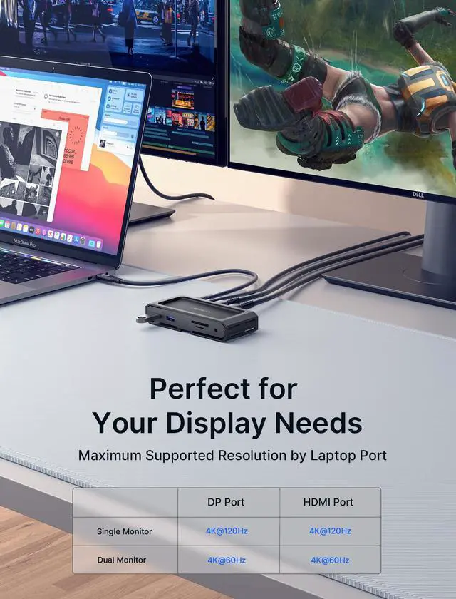 Alt view image 4 of 6 - 11 in 1 USB C Docking Station for Handheld Gaming, 8K HDMI and DisplayPort, 100W PD Pass Through, Gigabit Ethernet, USB C Data, 3 USB A, SD TF, 3.5mm Audio, Steam Deck, ROG Ally, MacBook-HB1101