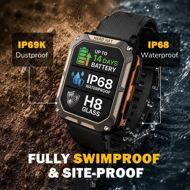 Alt view image 2 of 6 - Rugged Smart Watch for Men, Original Smartwatch, Waterproof Smart Watch for Construction Work Men, with Fitness Trackers, Heart Rate Monitor, IP68, Pedometer, Workout Modes & More