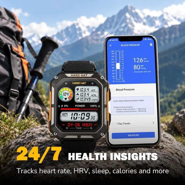 Alt view image 5 of 6 - Rugged Smart Watch for Men, Original Smartwatch, Waterproof Smart Watch for Construction Work Men, with Fitness Trackers, Heart Rate Monitor, IP68, Pedometer, Workout Modes & More