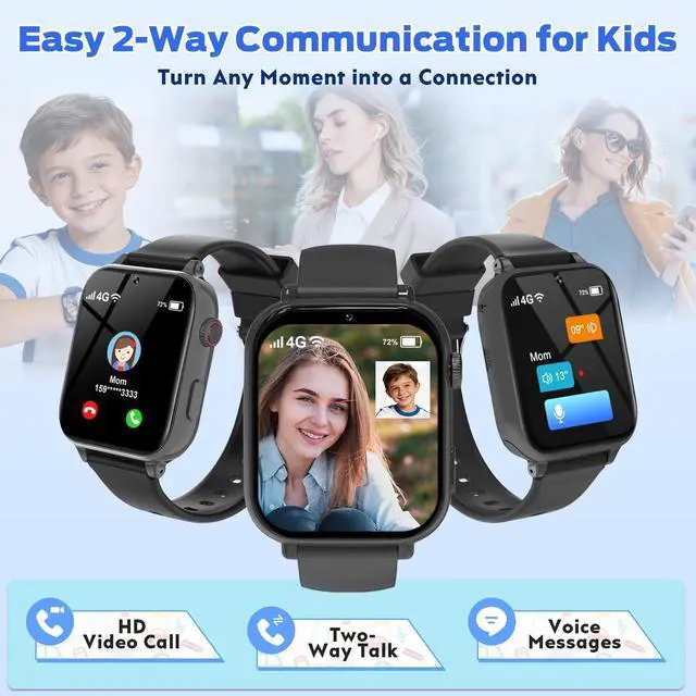 Alt view image 4 of 6 - 4G Kids Smart Watch with GPS Tracker, Video Call & Texting, Smart Watch for Kids with SIM Card, SOS, School Mode, HD Camera, Pedometer, Kid Watch Gift for Boys Girls Age 4-12, Black