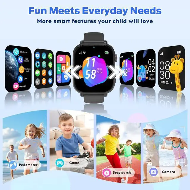 Alt view image 6 of 6 - 4G Kids Smart Watch with GPS Tracker, Video Call & Texting, Smart Watch for Kids with SIM Card, SOS, School Mode, HD Camera, Pedometer, Kid Watch Gift for Boys Girls Age 4-12, Black
