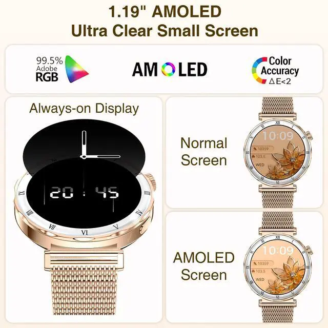 Alt view image 2 of 6 - Smart Watches for Women (Answer/Make Calls),1.19" AMOLED Slim, Rose Gold | Smartwatch with Heart Rate/Sleep Monitor,120+ Sport Modes Fitness Tracker with Bluetooth for iOS/Android