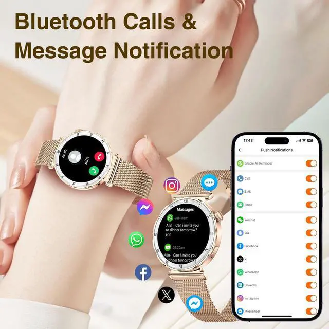 Alt view image 4 of 6 - Smart Watches for Women (Answer/Make Calls),1.19" AMOLED Slim, Rose Gold | Smartwatch with Heart Rate/Sleep Monitor,120+ Sport Modes Fitness Tracker with Bluetooth for iOS/Android