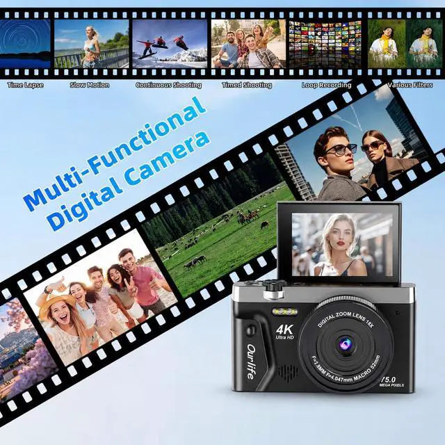 Alt view image 6 of 6 - 4K 75MP Digital Camera for Photography,Camera with FILP Screen | 2026 Upgraded WiFi Vlogging Camera for YouTube,18X Zoom Fill Light Compact Vlog Camera for Beginner Teens(64GB Card)