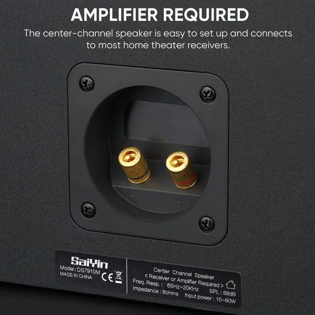 Alt view image 6 of 6 - Center Channel Speaker for Home Theater Surround Sound System | Silk-Dome Horn Tweeter, 5 inch Woofer, Gold-plated Terminals, Dual Bass Reflex Ports, Speaker Wires not Included