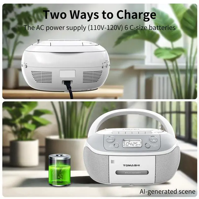 Alt view image 6 of 6 - Portable CD Player Boombox with Cassette Player - AM FM Radio,Tape/CD Recording, USB/SD Inputs,Retro Stereo Sound,Dual AC/DC Power,Remote & Backlit LCD - for Home, Camping,Gifts (CD-860A)