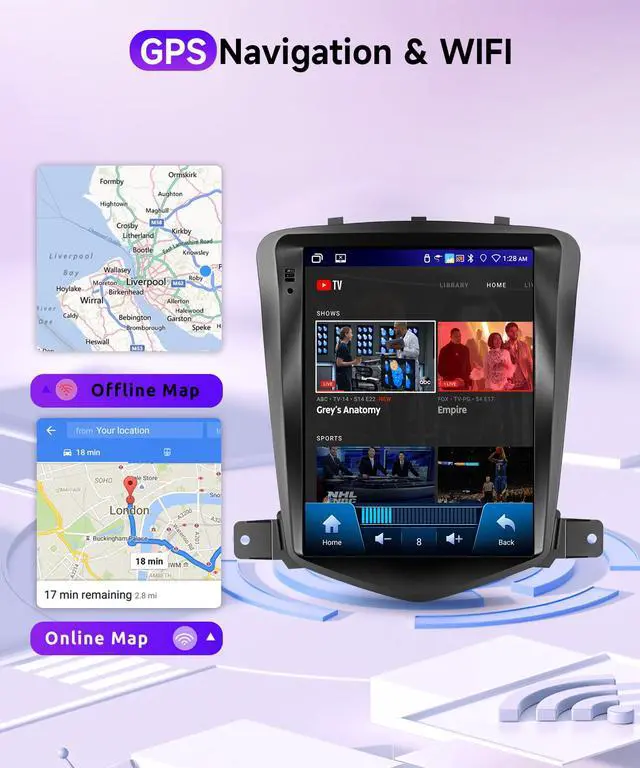 Alt view image 3 of 6 - 4G+64G Android Car Radio Wireless Carplay for Chevy Cruze J300 2009-2014 Car Stereo Android Auto, 9.7 inch Touch Screen GPS Navigation 5G-WiFi BT FM/RDS EQ SWC Camera