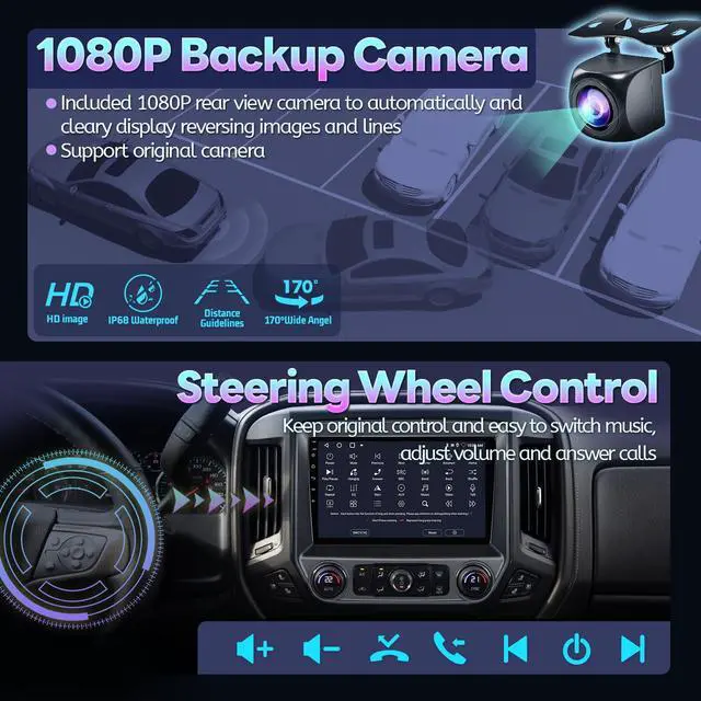 Alt view image 6 of 6 - 64GB Car Stereo Radio for Chevy Silverado GMC Sierra 2014-2018 Carplay Android Auto 10 Inch Silverado Touch Screen Head Unit SWC GPS Navigation 1080P Backup Camera