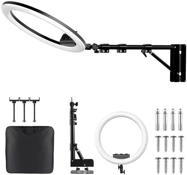 Main image of Ring Light Wall Mount with 3 Phone Holder 19", 45.7" Adjustable Boom Arm | 180° Rotatable Space-Saving Wall Mount Lighting Design for Photography, Makeup, Tattoo, Beauty Salon, Barber Studio