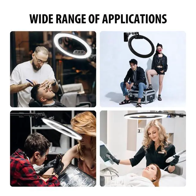 Alt view image 2 of 6 - Ring Light Wall Mount with 3 Phone Holder 19", 45.7" Adjustable Boom Arm | 180° Rotatable Space-Saving Wall Mount Lighting Design for Photography, Makeup, Tattoo, Beauty Salon, Barber Studio