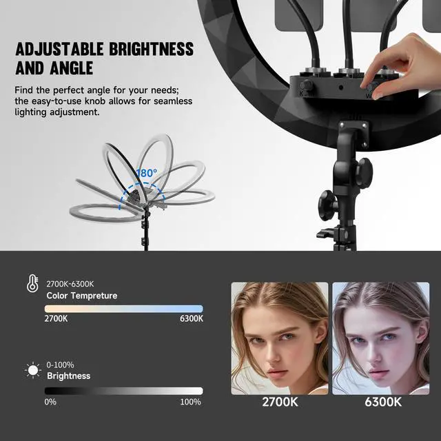 Alt view image 3 of 6 - Ring Light Wall Mount with 3 Phone Holder 19", 45.7" Adjustable Boom Arm | 180° Rotatable Space-Saving Wall Mount Lighting Design for Photography, Makeup, Tattoo, Beauty Salon, Barber Studio