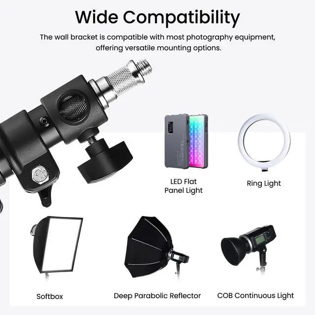 Alt view image 4 of 6 - Ring Light Wall Mount with 3 Phone Holder 19", 45.7" Adjustable Boom Arm | 180° Rotatable Space-Saving Wall Mount Lighting Design for Photography, Makeup, Tattoo, Beauty Salon, Barber Studio