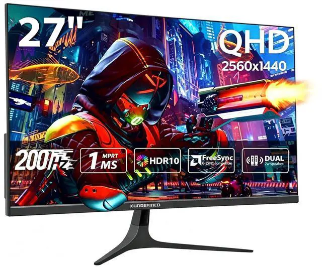 Main image of 27 inch 1440P Gaming Monitor, 200Hz/144Hz Fast IPS 2K Computer Monitor with Speaker, Free-Sync & G-SYNC, 125% sRGB, HDR10, HDMI x2, DisplayPort x2, Compatible with Switch/Xbox/PS5, VESA Mountable