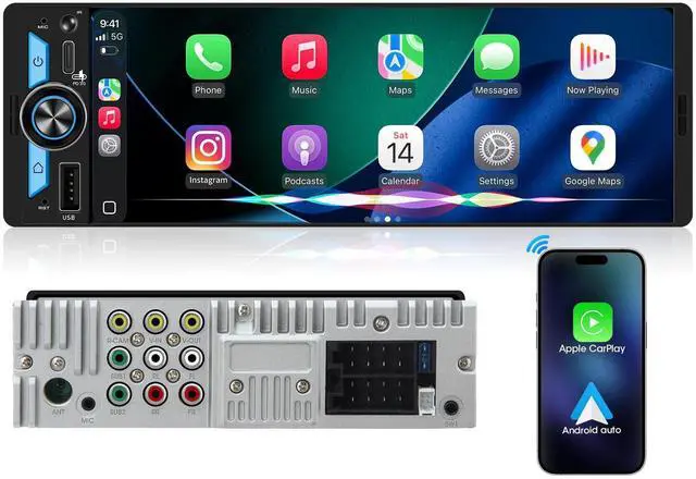 Main image of Single Din CarPlay Stereo Receiver: Wireless Android Auto Touchscreen Radio | 6.5 Inch Incell Display Hi-Fi DSP Type-C Fast Charge Dual Subwoofer 4V Pre-Out for Truck Vans Classic Cars