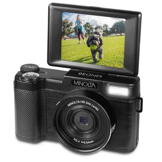 Alt view image 2 of 6 - 30MP Digital Camera 2.7K Ultra HD Video, 3-inch 180° LCD Screen, Face Detection, Anti-Shake, 9 Scene Modes, Photo Burst, Panorama, CMOS Sensor, 32GB Card (Black)