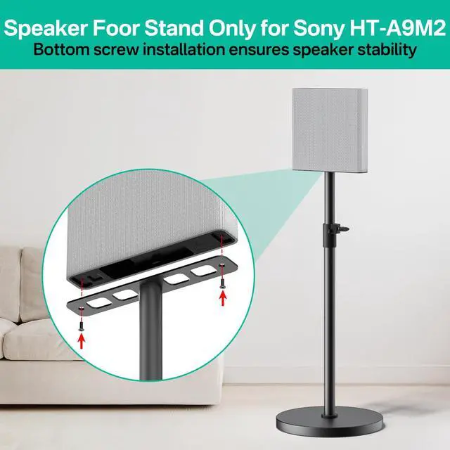 Alt view image 2 of 6 - Heavy-Duty Floor Speaker Stands Pair for Sony Bravia Theatre Quad HT-A9M2 Speaker Stands - Height Adjustable Surround Sound Speaker Stand for Sony HT-A9M2 Stands with Cable Management (Stand Only)