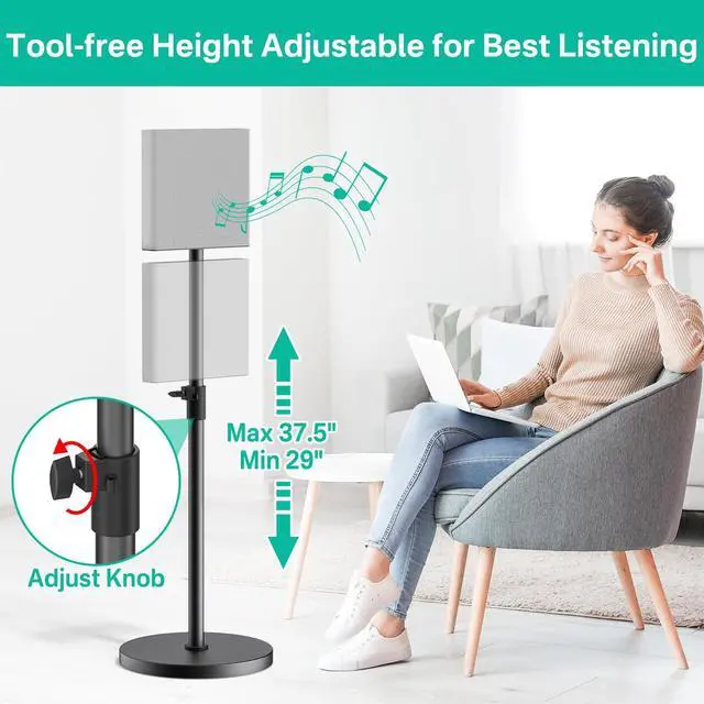 Alt view image 4 of 6 - Heavy-Duty Floor Speaker Stands Pair for Sony Bravia Theatre Quad HT-A9M2 Speaker Stands - Height Adjustable Surround Sound Speaker Stand for Sony HT-A9M2 Stands with Cable Management (Stand Only)