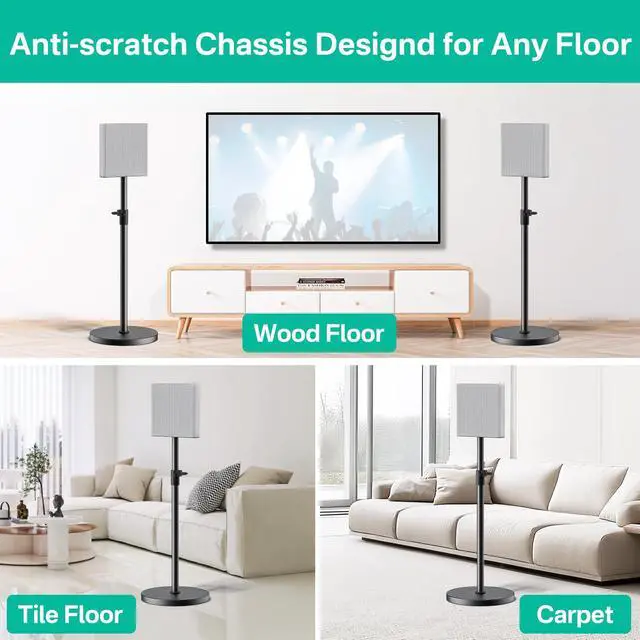 Alt view image 6 of 6 - Heavy-Duty Floor Speaker Stands Pair for Sony Bravia Theatre Quad HT-A9M2 Speaker Stands - Height Adjustable Surround Sound Speaker Stand for Sony HT-A9M2 Stands with Cable Management (Stand Only)