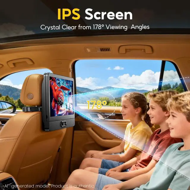 Alt view image 2 of 6 - 12" HD IPS Display Portable DVD Player, Wireless Screen Mirroring | Car DVD Player with HDMI Input and AV Output, Dual Power with Car Charger, AC Adapter, Supports CD/DVD/USB