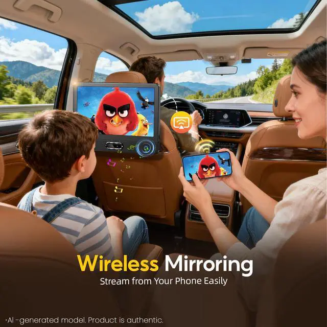 Alt view image 3 of 6 - 12" HD IPS Display Portable DVD Player, Wireless Screen Mirroring | Car DVD Player with HDMI Input and AV Output, Dual Power with Car Charger, AC Adapter, Supports CD/DVD/USB