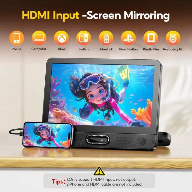 Alt view image 5 of 6 - 12" HD IPS Display Portable DVD Player, Wireless Screen Mirroring | Car DVD Player with HDMI Input and AV Output, Dual Power with Car Charger, AC Adapter, Supports CD/DVD/USB