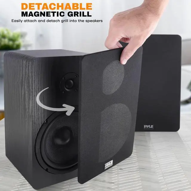 Alt view image 3 of 6 - Usa Wood Bookshelf Speaker - 200W Peak - 6.5 in Woofer -.75mm Dome Tweeter - Wall-Mountable Passive Home Theater Satellite - Audiophile Components - Superior Sound - PSMSP6 - Black, Pair