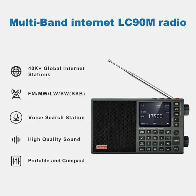 Alt view image 2 of 6 - LC90 Mini Multi-Band Smart Internet Radio Portable AM/FM/SW/MW | 40k+ Global Internet Radio Stations with Stortwave SSB Receiver,Bluetooth,TF Card,All World Radios,digital radio, choyoung