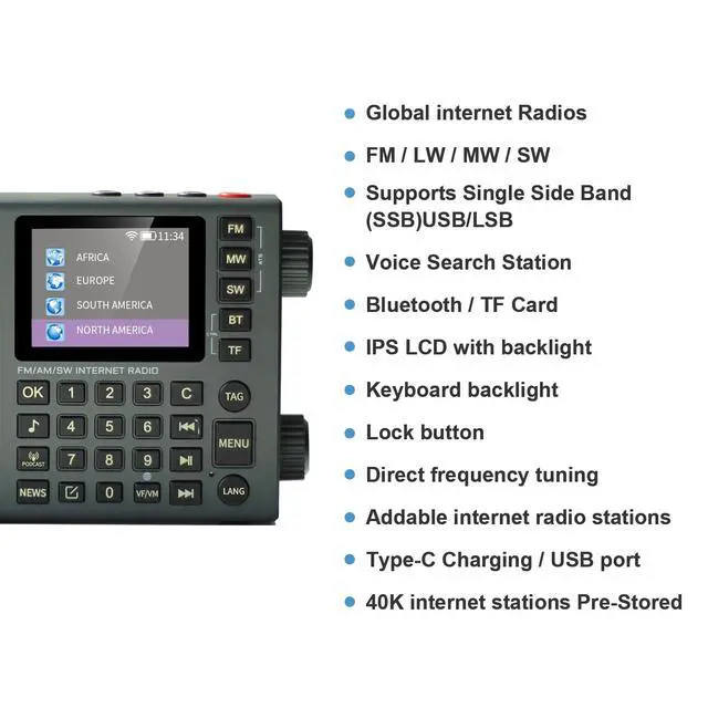 Alt view image 3 of 6 - LC90 Mini Multi-Band Smart Internet Radio Portable AM/FM/SW/MW | 40k+ Global Internet Radio Stations with Stortwave SSB Receiver,Bluetooth,TF Card,All World Radios,digital radio, choyoung