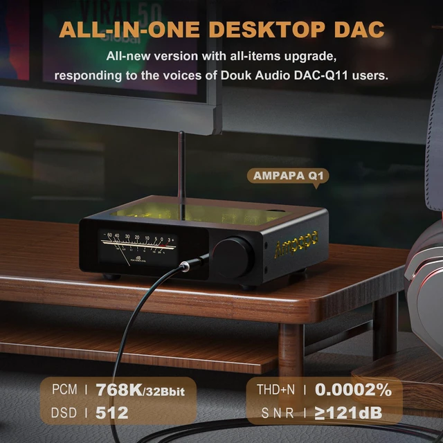 Alt view image 3 of 6 - Q1 Digital to Analog Converter: HiFi USB DAC Adapter 768kHz/32bit DSD512, APTX-HD Bluetooth 5.2 Headphone Amp with ESS9039+AK4493 for Home Stereo Amplifiers & Desktop Listening
