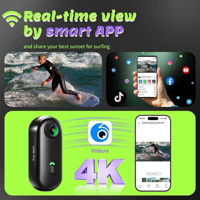 Alt view image 3 of 6 - 4K Mini Body Camera Wearable Action Body Cam,Sports Action Camera Thumb Size Hands-Free Recording Body Worn Camera, Premium Portable Camcorder Mount Anywhere for Work,Travel,Fishing (Black, 128, GB)