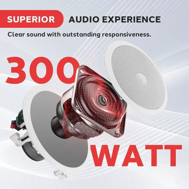 Alt view image 2 of 6 - 8 Ceiling Mount Speakers (Pair)- 2-Way Stereo Speaker System with Easy Install Flush Design - Directable 1 Titanium Dome Tweeter - 55Hz Freq Response for Deep Bass - 300W Peak Power,(White)