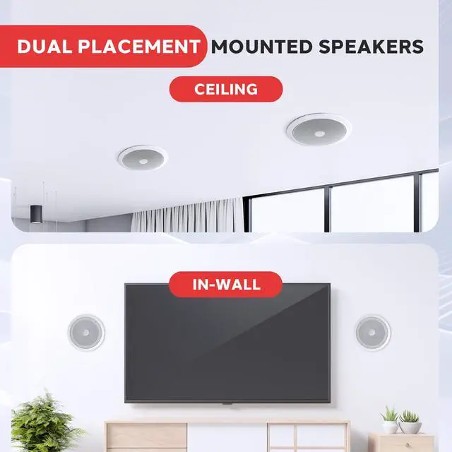 Alt view image 3 of 6 - 8 Ceiling Mount Speakers (Pair)- 2-Way Stereo Speaker System with Easy Install Flush Design - Directable 1 Titanium Dome Tweeter - 55Hz Freq Response for Deep Bass - 300W Peak Power,(White)