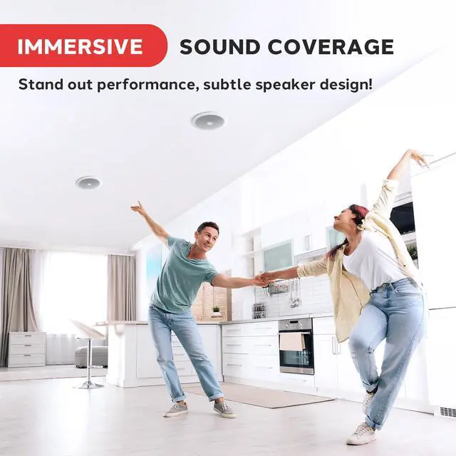 Alt view image 6 of 6 - 8 Ceiling Mount Speakers (Pair)- 2-Way Stereo Speaker System with Easy Install Flush Design - Directable 1 Titanium Dome Tweeter - 55Hz Freq Response for Deep Bass - 300W Peak Power,(White)