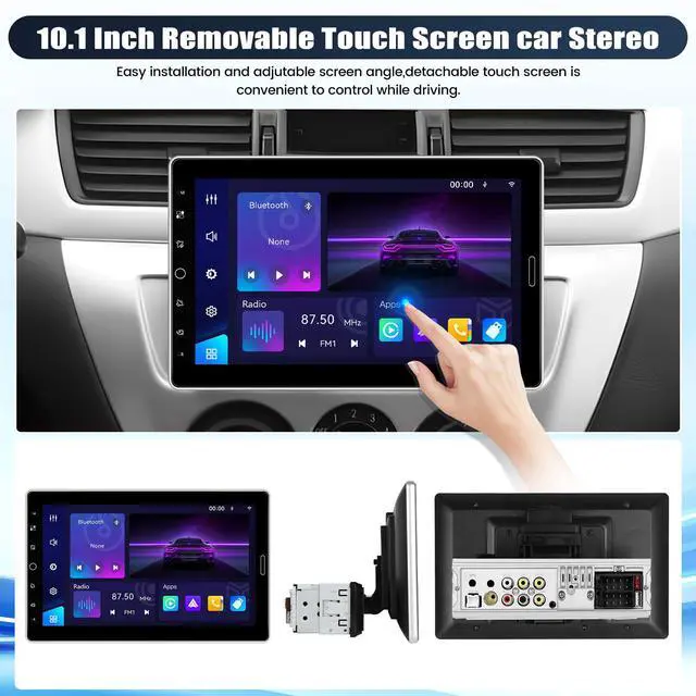 Alt view image 2 of 6 - 10.1 Inch Single Din Car Radio Stereo with Wireless CarPlay&Android Auto, Detachable Touch Screen Radio with Mirror Link AM/FM Radio Bluetooth EQ Audio SWC+Backup Camera+MIC