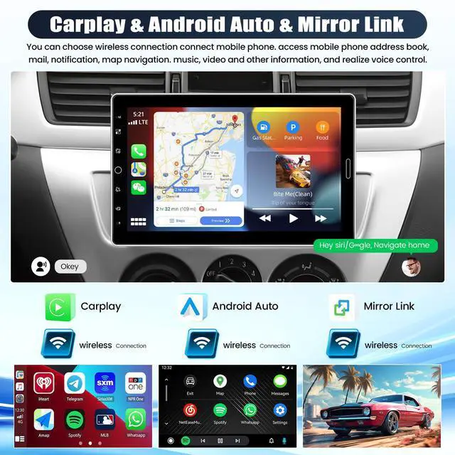 Alt view image 3 of 6 - 10.1 Inch Single Din Car Radio Stereo with Wireless CarPlay&Android Auto, Detachable Touch Screen Radio with Mirror Link AM/FM Radio Bluetooth EQ Audio SWC+Backup Camera+MIC