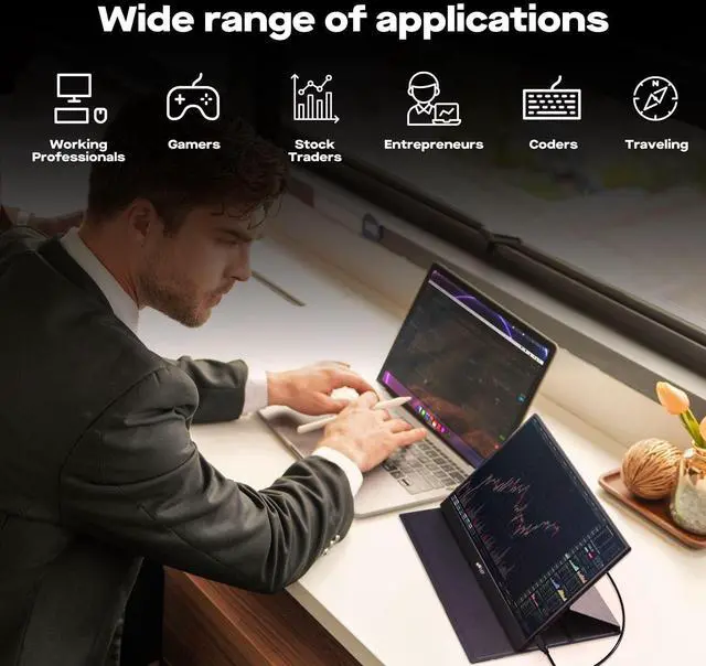 Alt view image 4 of 6 - Mobile Pixels Fold Portable Monitor, 15.6 "1080P Full HD Laptop Monitor | Plug and Play USB C/HDMI Travel Monitors with Smart Case for macOS/Windows/Android/Switch