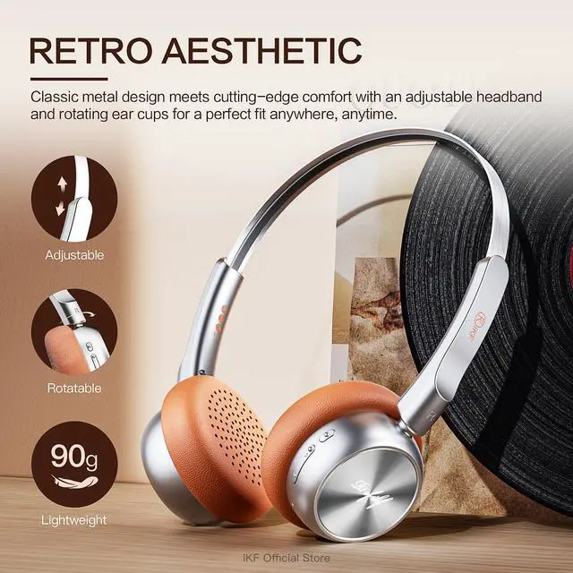Alt view image 2 of 6 - R1 Wireless Bluetooth Headphones, Retro Classic Lightweight Headset, Builti-in Mic, 60H Playback, Dual Device Connectivity, Low Latency, App Customization,Throwback 80s 90s,OOTD, Brown | 38ms Low Late