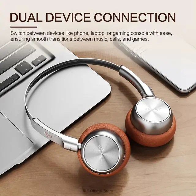 Alt view image 6 of 6 - R1 Wireless Bluetooth Headphones, Retro Classic Lightweight Headset, Builti-in Mic, 60H Playback, Dual Device Connectivity, Low Latency, App Customization,Throwback 80s 90s,OOTD, Brown | 38ms Low Late