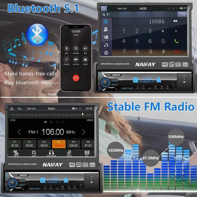 Alt view image 3 of 6 - Single Din Flip Out Screen Car Stereo with Carplay & Android Auto | 7inch Single Din Touchscreen Car Stereo with Backup Camera, Bluetooth, FM Radio/Mirror Link/USB/AUX/TF/Subwoofer